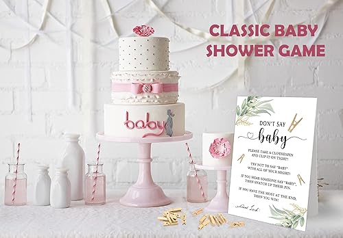 Miniatura 3 de Juego de pinzas para ropa de bebé, juego de baby shower, un letrero de 8 x 11 y 50 mini pinzas naturales para la ropa, género neutro, decoración de