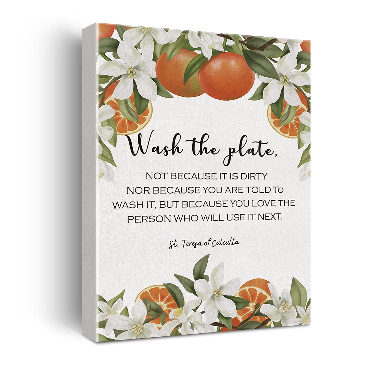 St. Teresa of Calcutta Quote Framed Canvas Wall Art, St. Mother Teresa Quote, Wash the plate, Catholic Home Decor, Kitchen Decor, Orange Art, Housewarming Decor,11.5" X 15"