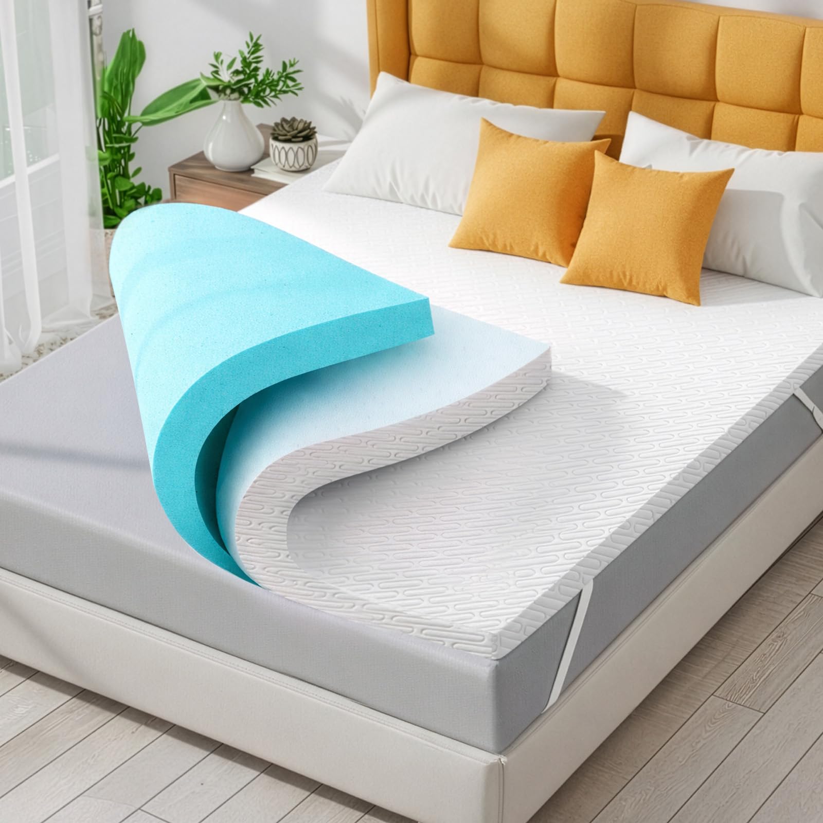 Greenwhim White Luxury 3 Inch Memory Foam Mattress Topper – Back Pain Relief, Breathable Bamboo Cover, Removable & Washable, Ultimate Comfort For King Size Bed (135×190×7.5Cm)