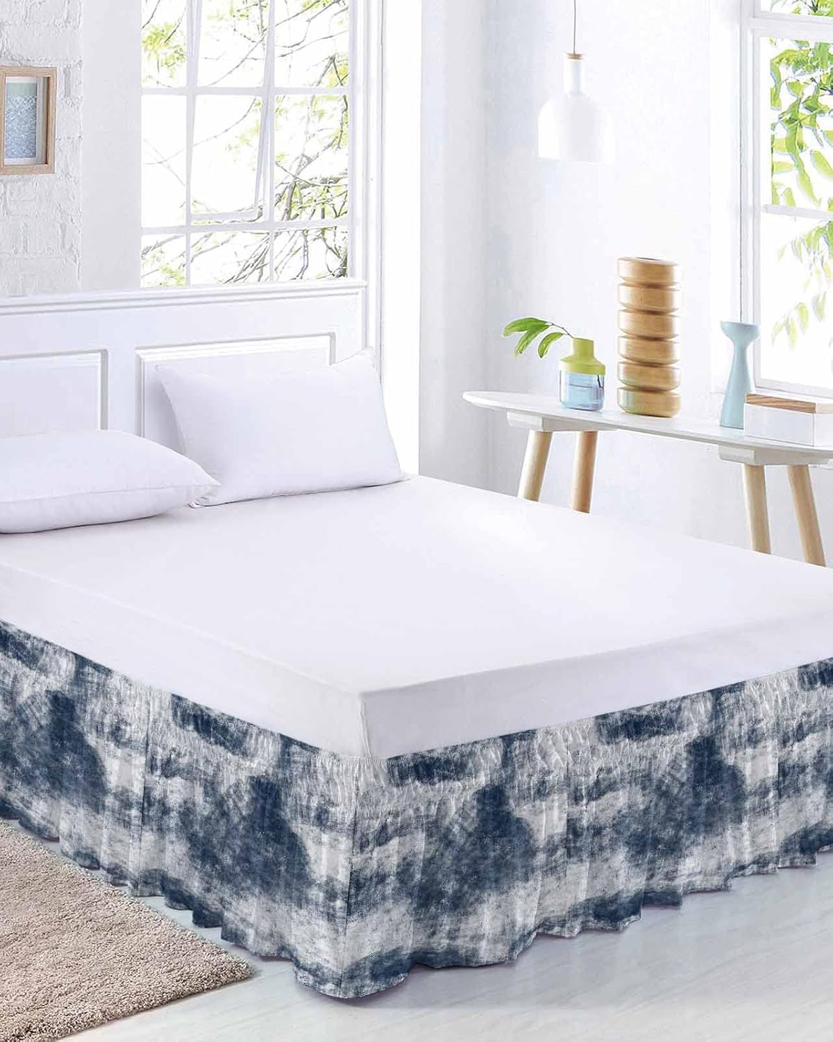 Blue Grey Bed Skirt Queen Size 16 Inch Drop,Adjustable