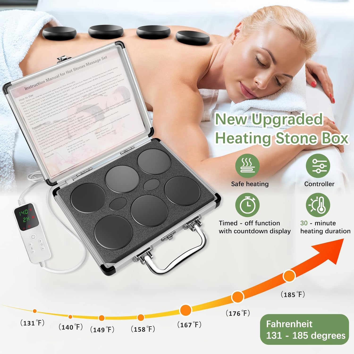 12Pcs Hot Stones Massage Set with Temperature Adjustment，Hot Rocks Massage Stones Set with Warmer Kit， Basalt Hot Rocks Stone for Spa-Lymphatic Drainage, Relieve Tension and Muscle Pain