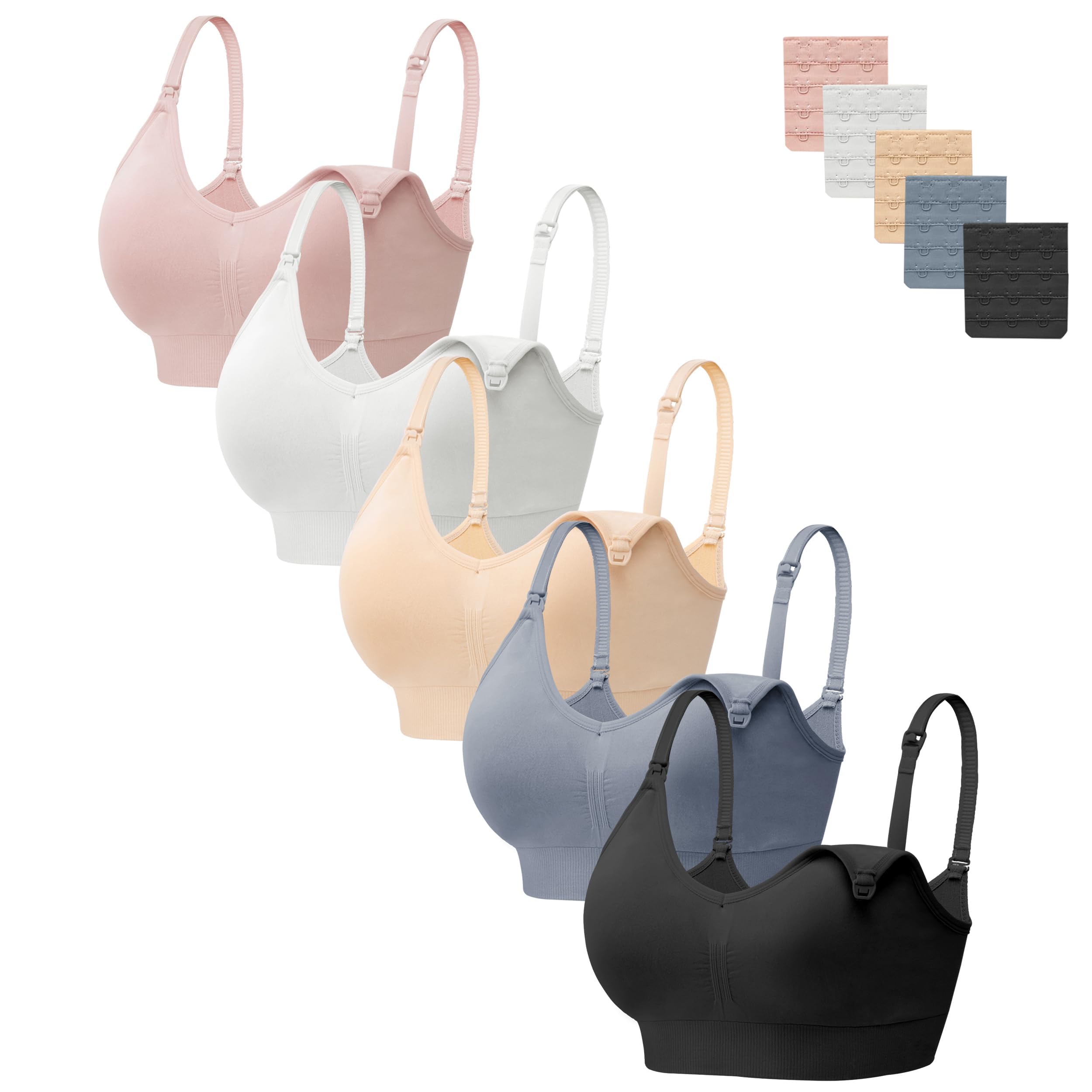 HBselect Ensemble de Cinq Soutiens-Gorge de maternité sans Coutures, adaptés à l'allaitement et au Sommeil, Confortables et Respirants, avec Clips d'extension Assortis