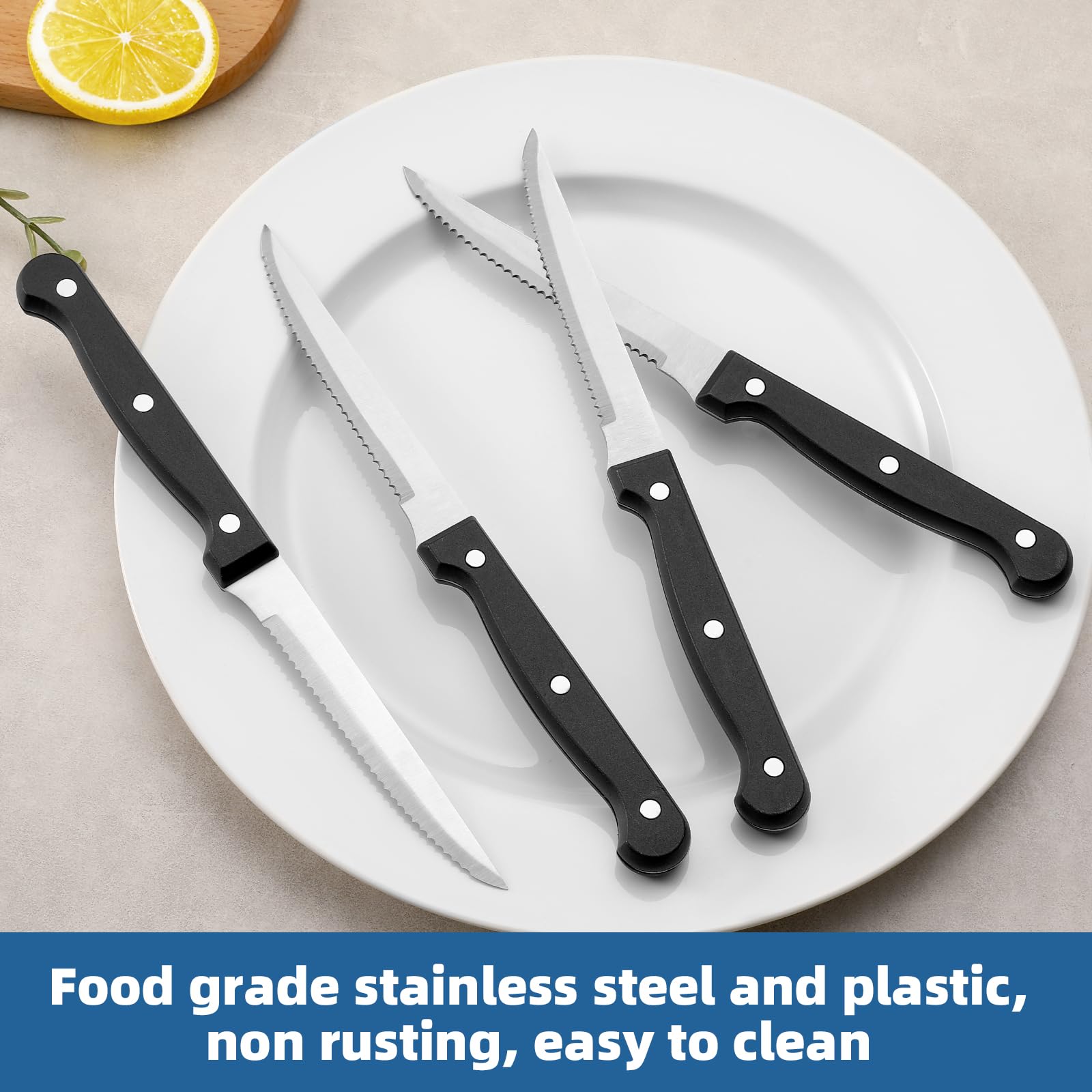 Steak Knives Set of 8, Sharp Triple Rivet Steak Knife Sets, High-Carbon Stainless Steel Serrated Blades, Ergonomic Handles Serrated Steak Knives, Dinner Knife for Kitchen Restaurant, Dishwasher Safe — Amazon image 3