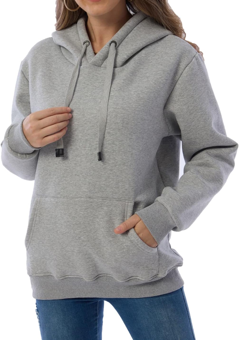 Gnveub Women's Casual Winter Warm Fleece Sherpa Lined Hooded Sweatshirt Thick Pullover Plus with Pockets - Image 3