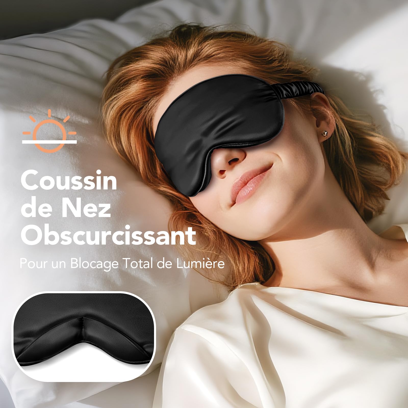 LitBear Masque de sommeil 100% pure soie de mûrier 22 mommes 6A - Masque de sommeil entièrement bloquant la lumière pour les femmes et les hommes - Pour les personnes dormant sur le côté - Avec
