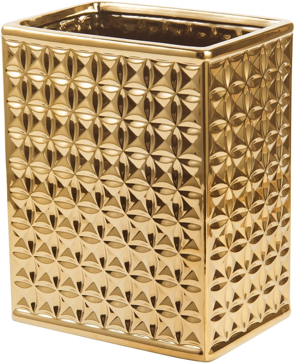 BASDHE Trash Can for Bathroom, Small Office Garbage Can for Kitchen, Slim Rectangular Waste Bin, Ceramic, Gold