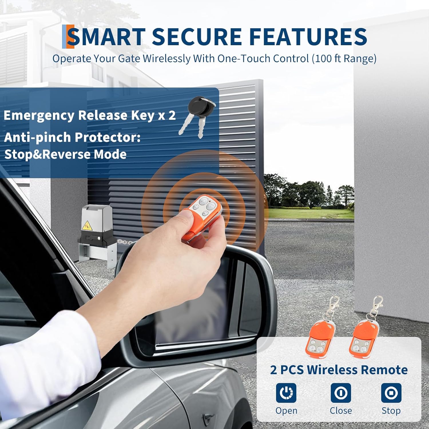 Automatic Sliding Gate Opener with 2 Remote Controls, 1760 LBS Electric Rolling Driveway Slide Gate Motor, Gate Operator Hardware Kit for Security, 40 ft/Min Move Speed, Fits Gates Up to 40 ft