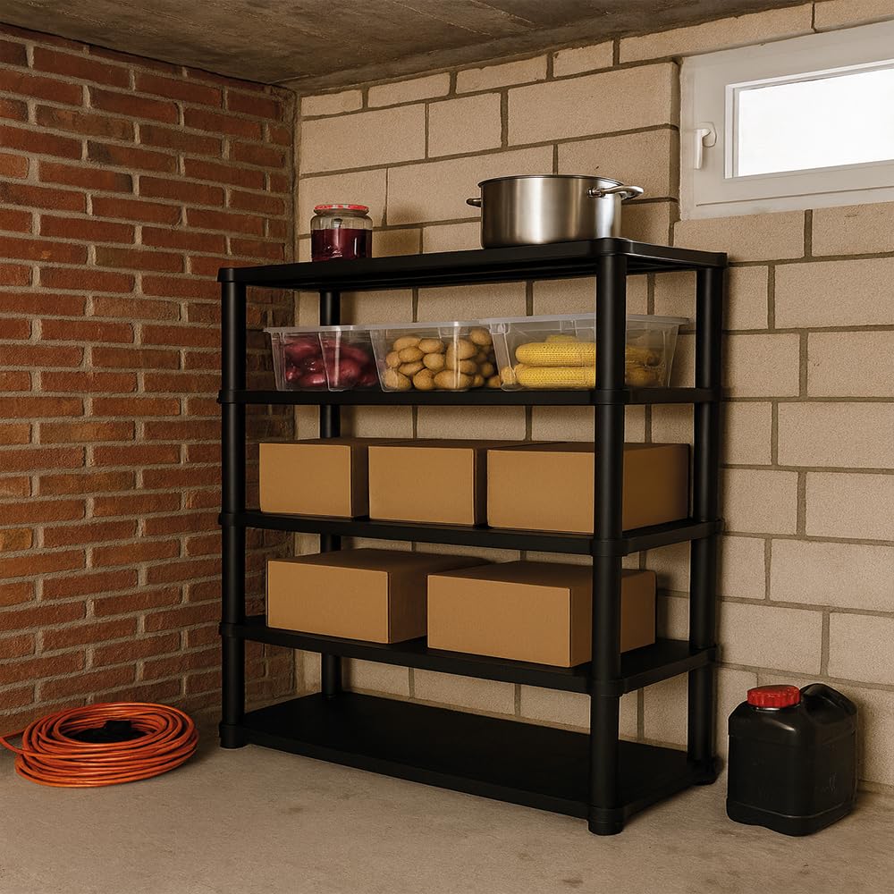 Ondis24 Kunststoffregal anthrazit 120 x 40 x 180 cm – Schwerlast Steckregal mit 5 Böden, 60 kg pro Ebene – Lagerregal, Kellerregal, Werkstattregal, Aufbewahrungsregal für Garage & Vorratsraum