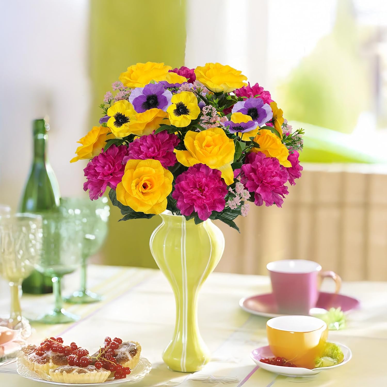 HUAESIN Cemetery Flowers for Grave Silk Dahlia Artificial Flowers Funeral Flowers Arrangements for Memorial Day Cemetery Vase Kitchen Wedding Table Centerpieces Indoor Outdoor