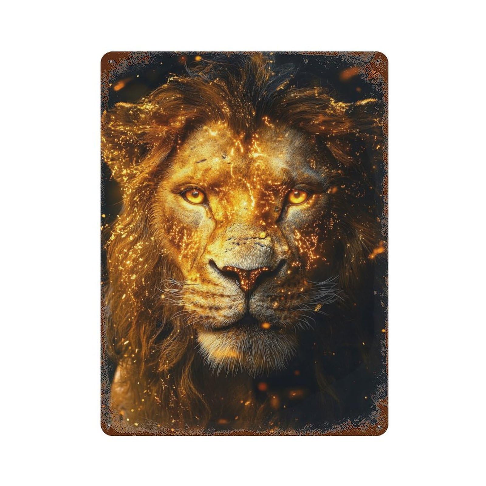 Fiery Lion Portrait Animal Aged Metal Wall Plaque 15.7"x11.8", Farmhouse Wall Decor for Office, Studio And Wall Decor