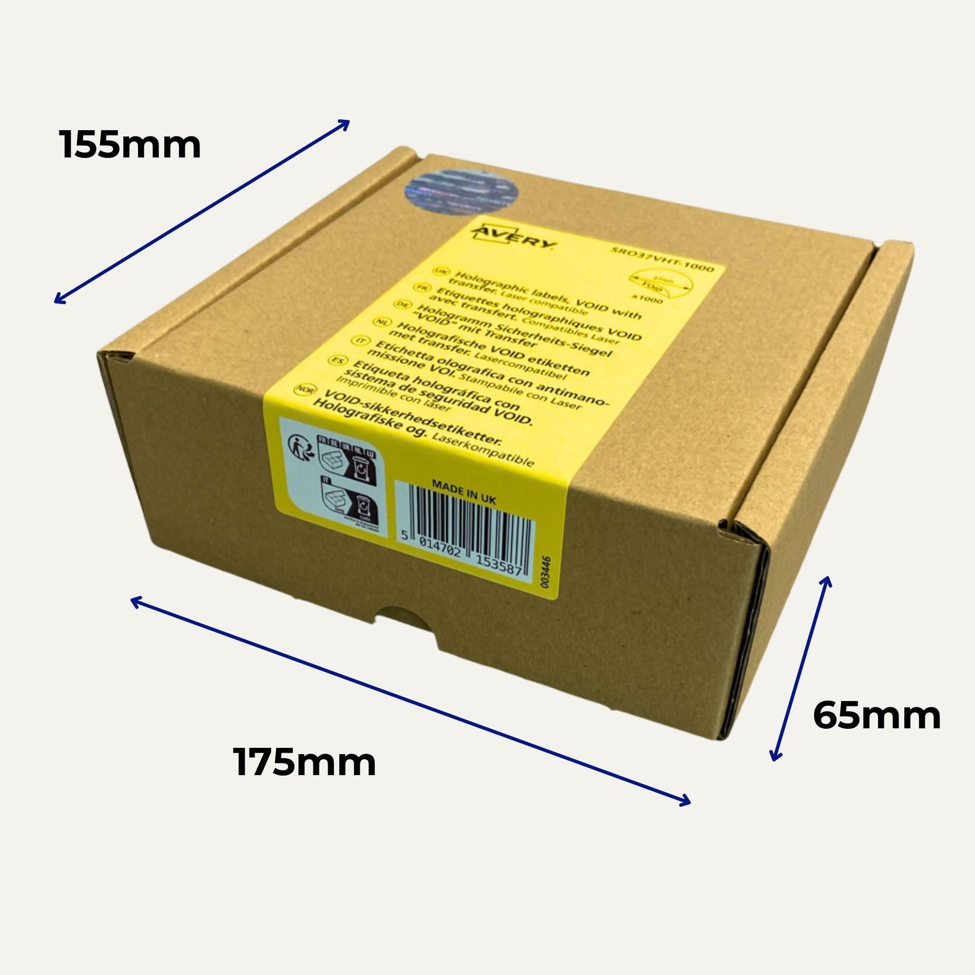 AVERY - 1000 étiquettes holographiques de sécurité Ø37 mm, VOID avec transfert, autocollants polyester inviolables compatibles impression laser, anti-fraude et anti-contrefaçon