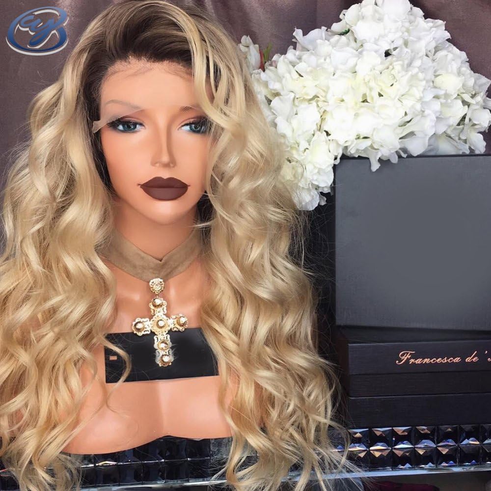 YUAN 8A Virgin Peruvian Human Hair For Black Women Loose Wave Two Ombre 1B 613 Full Lace Human Hair Wigs With Baby Hair Blonde Lace Front Wigs(26inch, Full Lace Wigs)