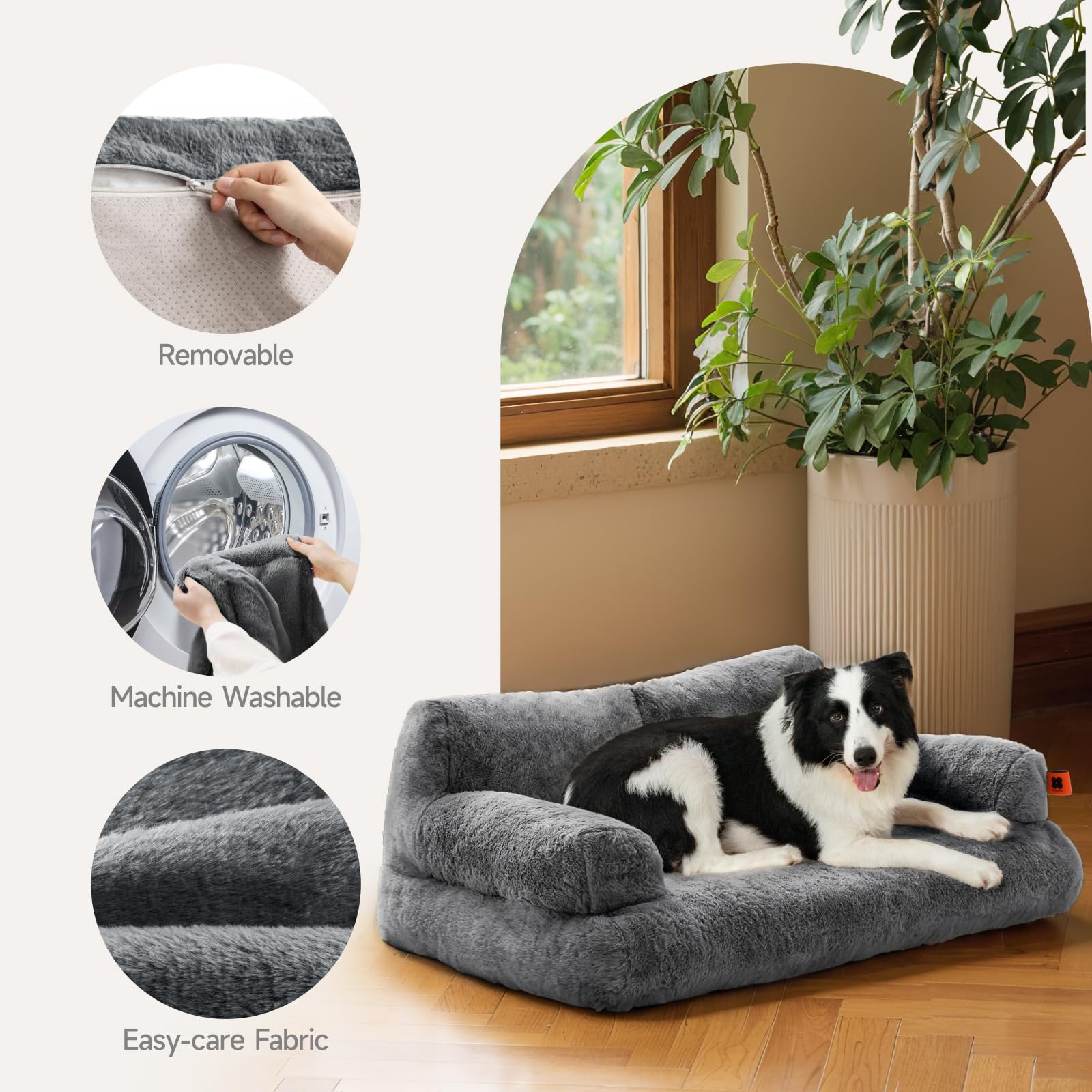 MEWOOFUN Cuccia per gatti, soffice e morbida, per cani e gatti di medie e piccole, graziosa cuccia per gatti con fondo antiscivolo (grigio scuro, lunghezza 85 x larghezza 65 x altezza 29 cm)