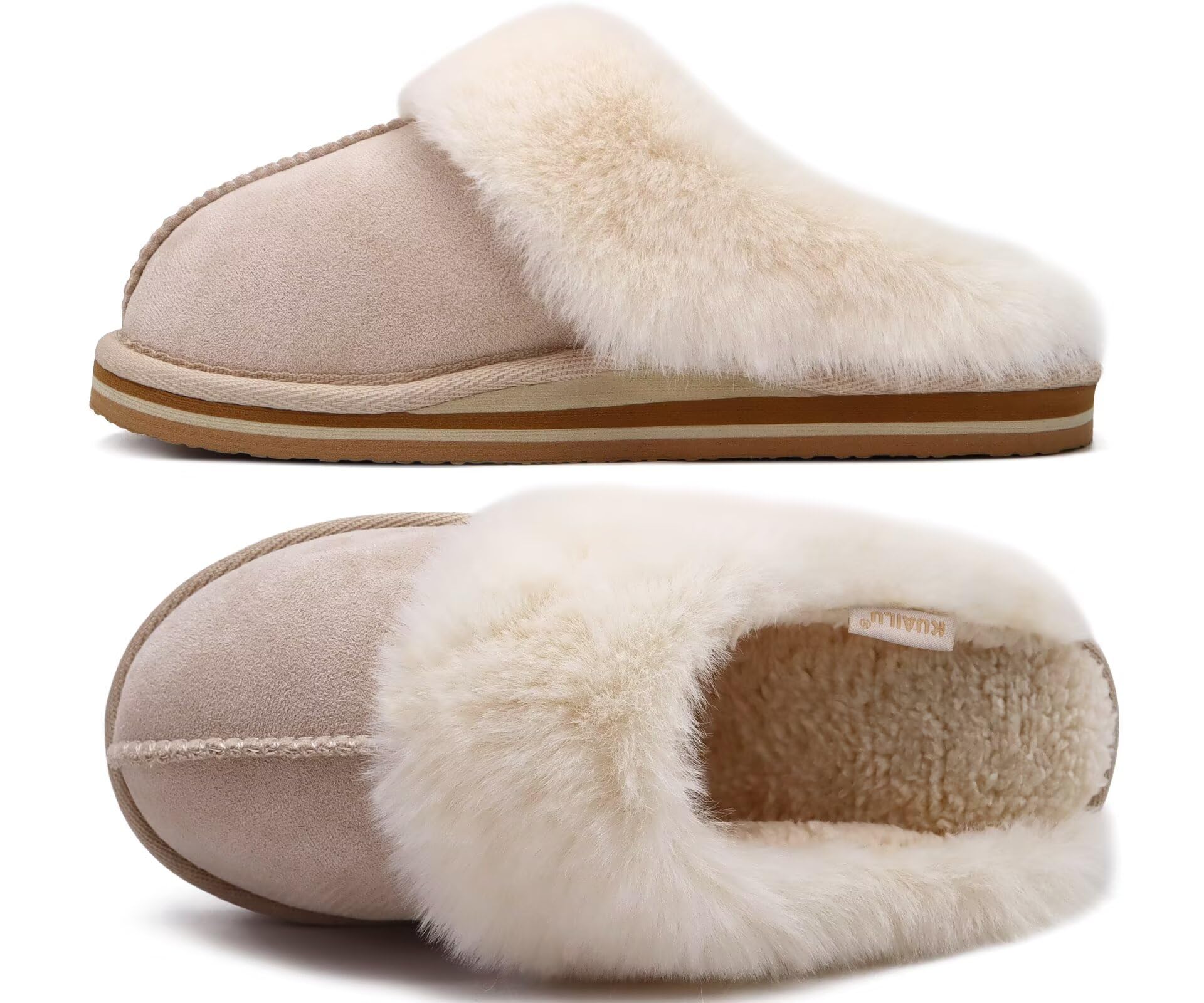 KuaiLu Womens Cozy Memory Foam Slippers Ladies Fuzzy Faux Fur Lined Warm Arch Support House Shoes Slip on Comfy Winter Scuff Indoor Outdoor Rubber