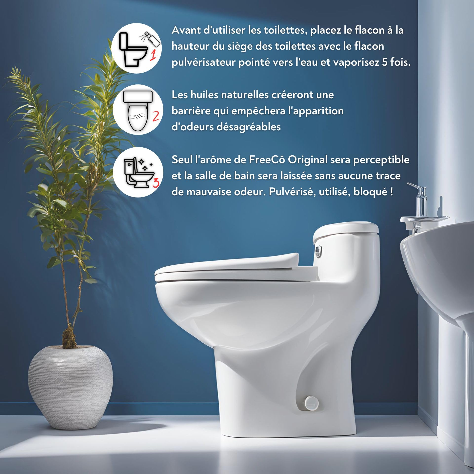 Freeco Anti-Odeur WC (Before You Go) - Spray aux Huiles Essentielles Naturelles. Idéal pour Maison, Bureau, Resto et Voyage. Pack mix 3x60ml: 1 Parfum Agrumes + 1 Lavande + 1 Épice