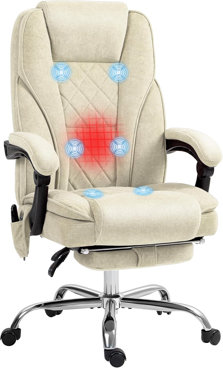 Vinsetto Massage Office Chair with Foot Rest, Executive Office Chair with 6 Vibration Point and Heat, Reclining Computer Chair, Swivel Desk Chair, Adjustable Height, Beige