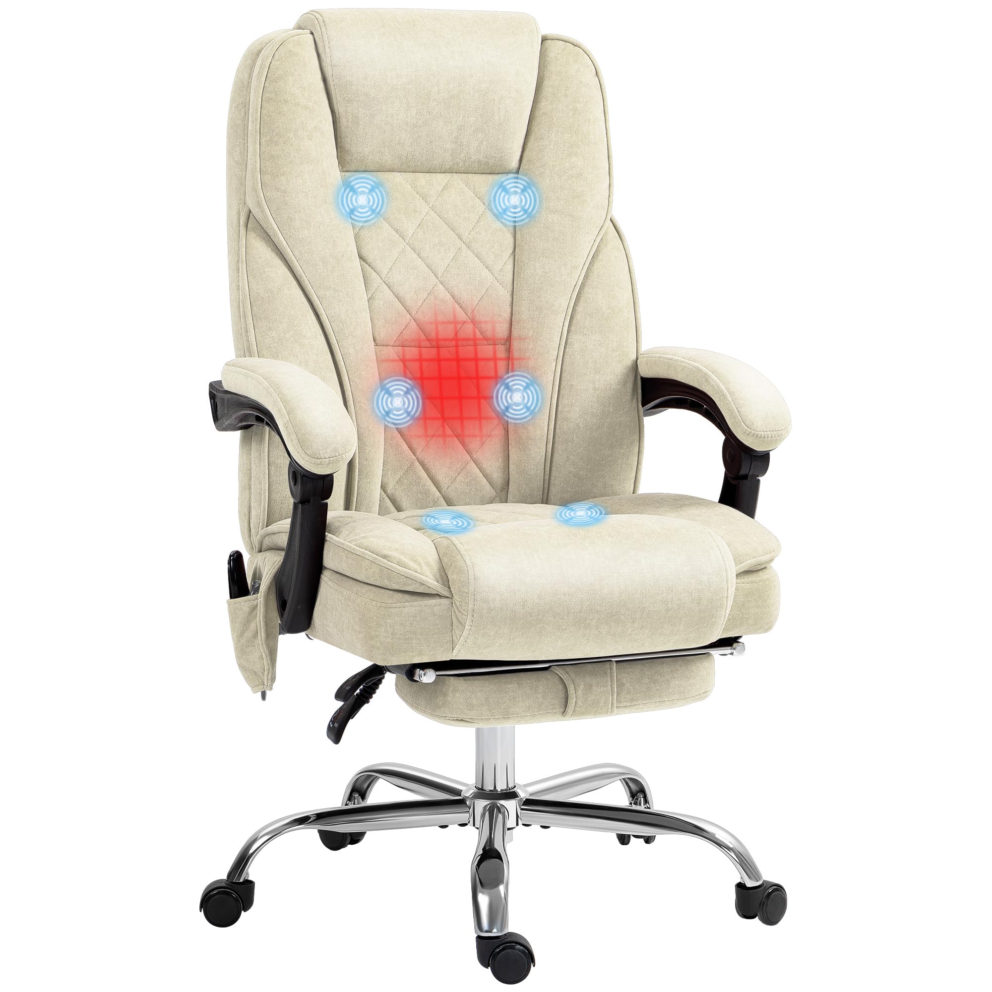Vinsetto Sillón de Oficina con Masaje y calefacción Sillón ergonómico Regulable en Altura Respaldo reclinable Mando a Distancia con Cable Reposapiés escamoteable y Giratorio 360° Beige
