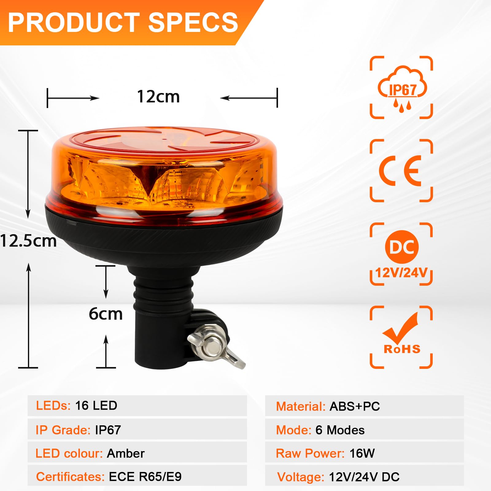 LED-MARTIN®, XR20 ECO zwaailicht, geel, magneet, accu, USB oplaadbaar
