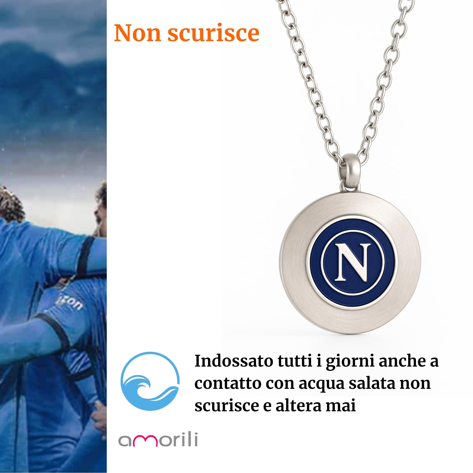 Collana Uomo Acciaio Smaltato – Ciondolo Commemorativo Squadra di Calcio Partenopea | Gioiello Tifosi | Idea Regalo Fan Calcio