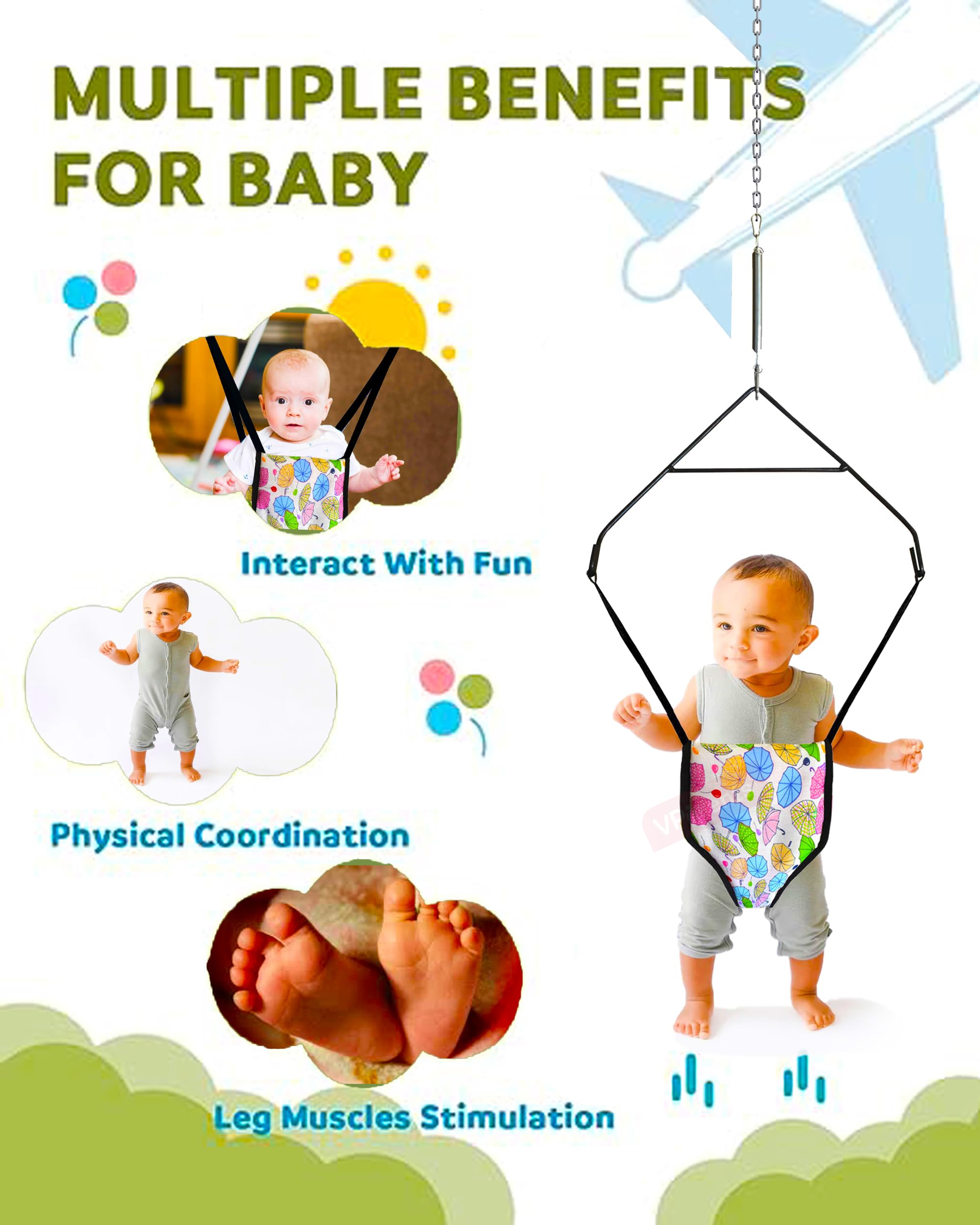Vparents 2 in 1 Toddler Jumper with Window Hanging Metal Stand Cum Baby Walking Harness Function, Fun Activity for 6-12 Months Infant (Blue) 3