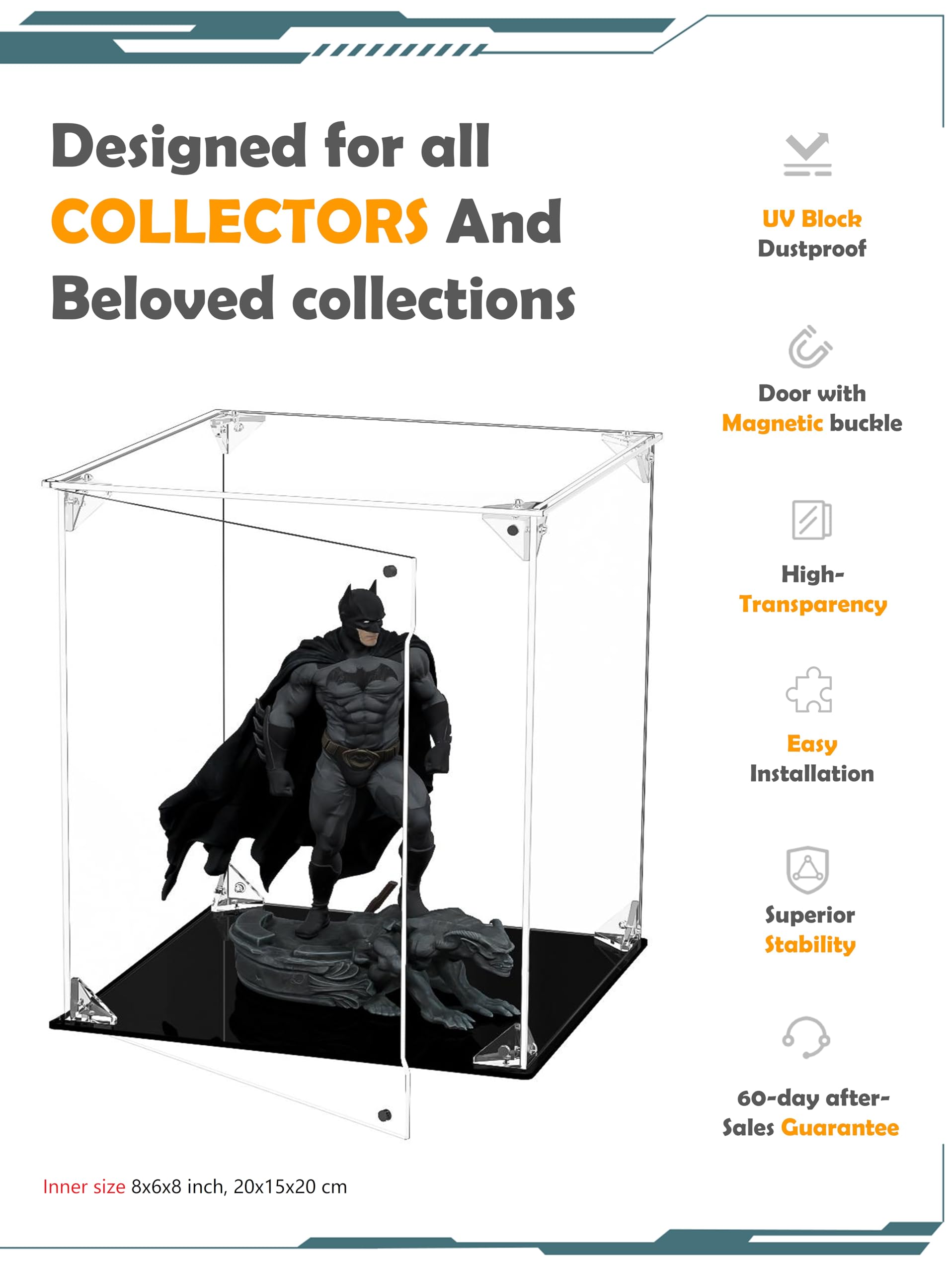 COOLTAKU Vitrina de acr韑ico Transparente, Puerta Frontal Abierta con Hebilla magn閠ica, Caja de exhibici髇 de Montaje, escaparate de protecci髇 a Prueba de Polvo para Figuras, Colecciones, Modelos,