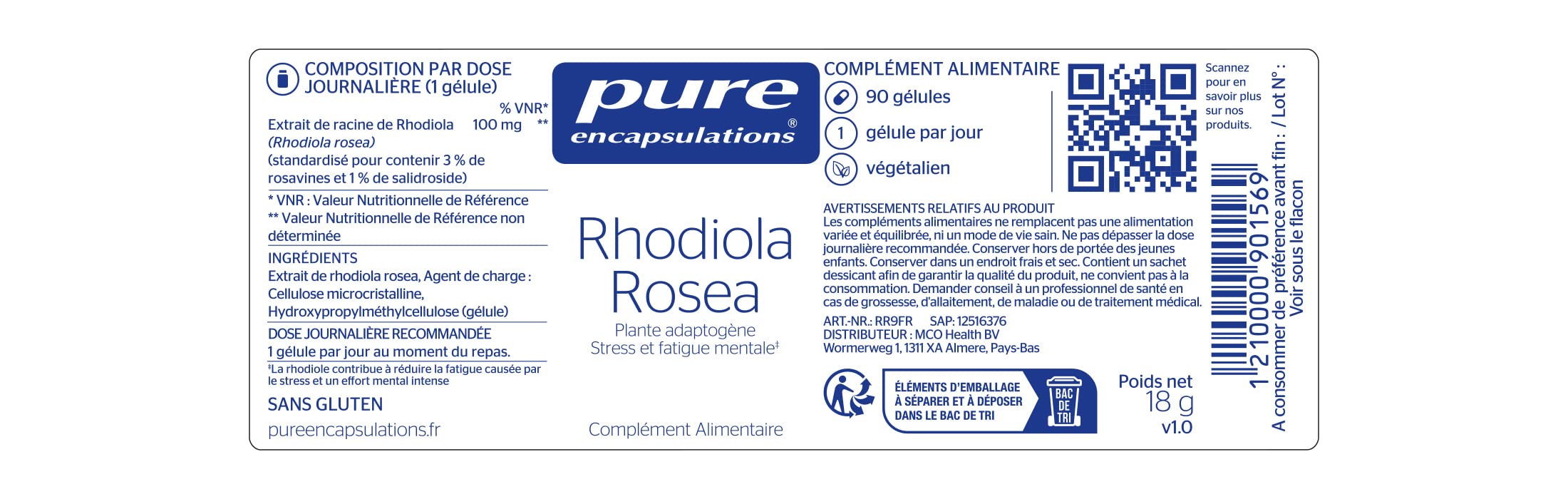 Pure Encapsulations - Rhodiola Rosea - Plante Adaptogene contre le Stress et la Fatigue Mentale - 60 Capsule | Plante Adaptogène, Stress et Fatigue Mentale, 100 mg d'Extrait de Racine de Rhodiola, Haute Qualité, Complément Alimentaire