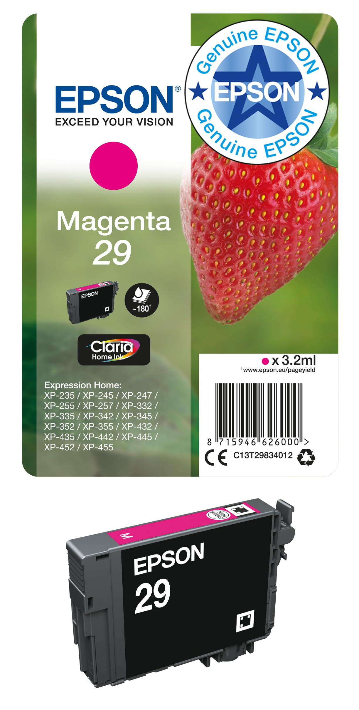 Epson 29 Magenta Strawberry Genuine, Claria Home Ink