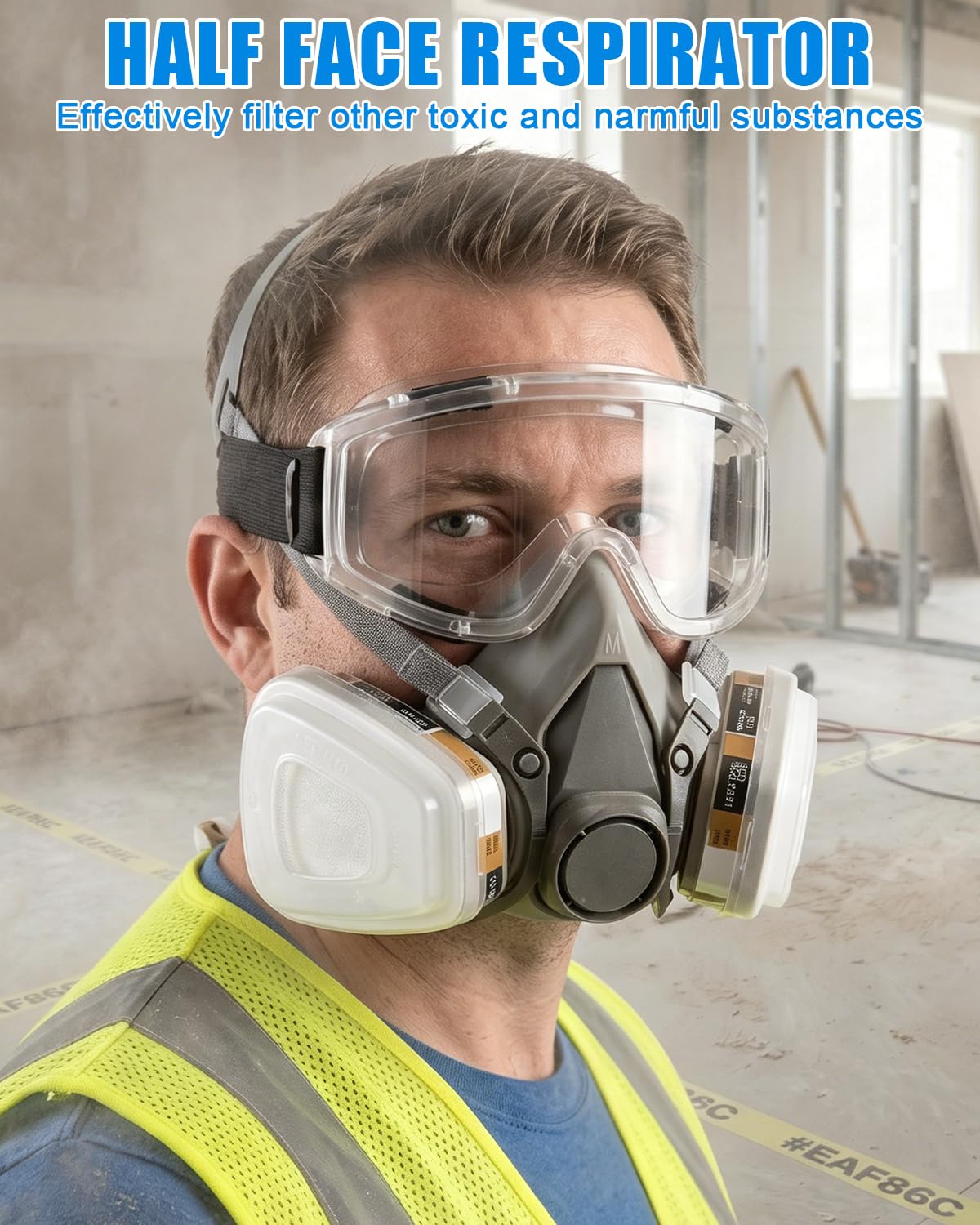 Masque de Protection Respiratoire Masque de Protection avec Filtre Masque Respiratoire avec Lunettes de Protection, Filtres, Coussinets Filtrants, pour Pulvérisation,Peinture,Produits Chimiques