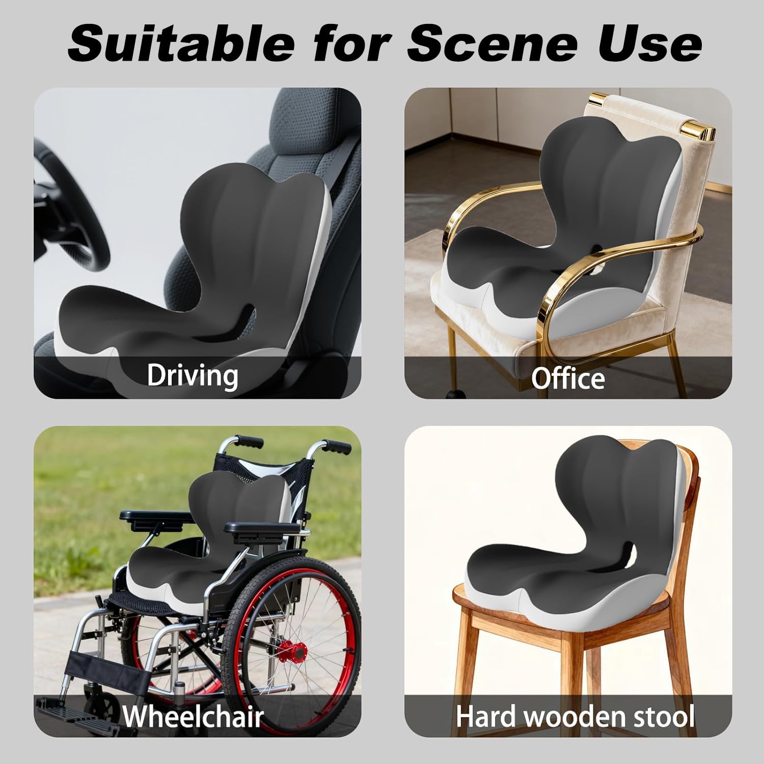 Cuscino per Sedile Ortopedico con Supporto Lombare,Cuscino Ergonomico Comfort in Memory Foam per Ufficio E Auto,Supporto per Schiena e Glutei (grigio)