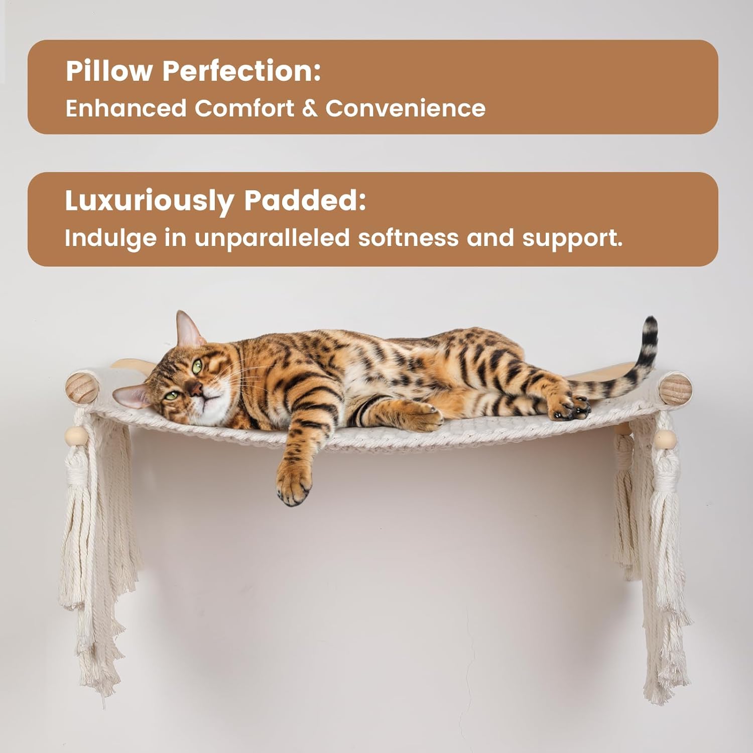 Macrame Cat Wall Shelves & Hammock - Comfy Cat Beds with Window Perch for Indoor Fun, Sleeping & Climbing,Maximum Hold Up to 30lb (Cotton RopBeige White - Cotton Ropee)
