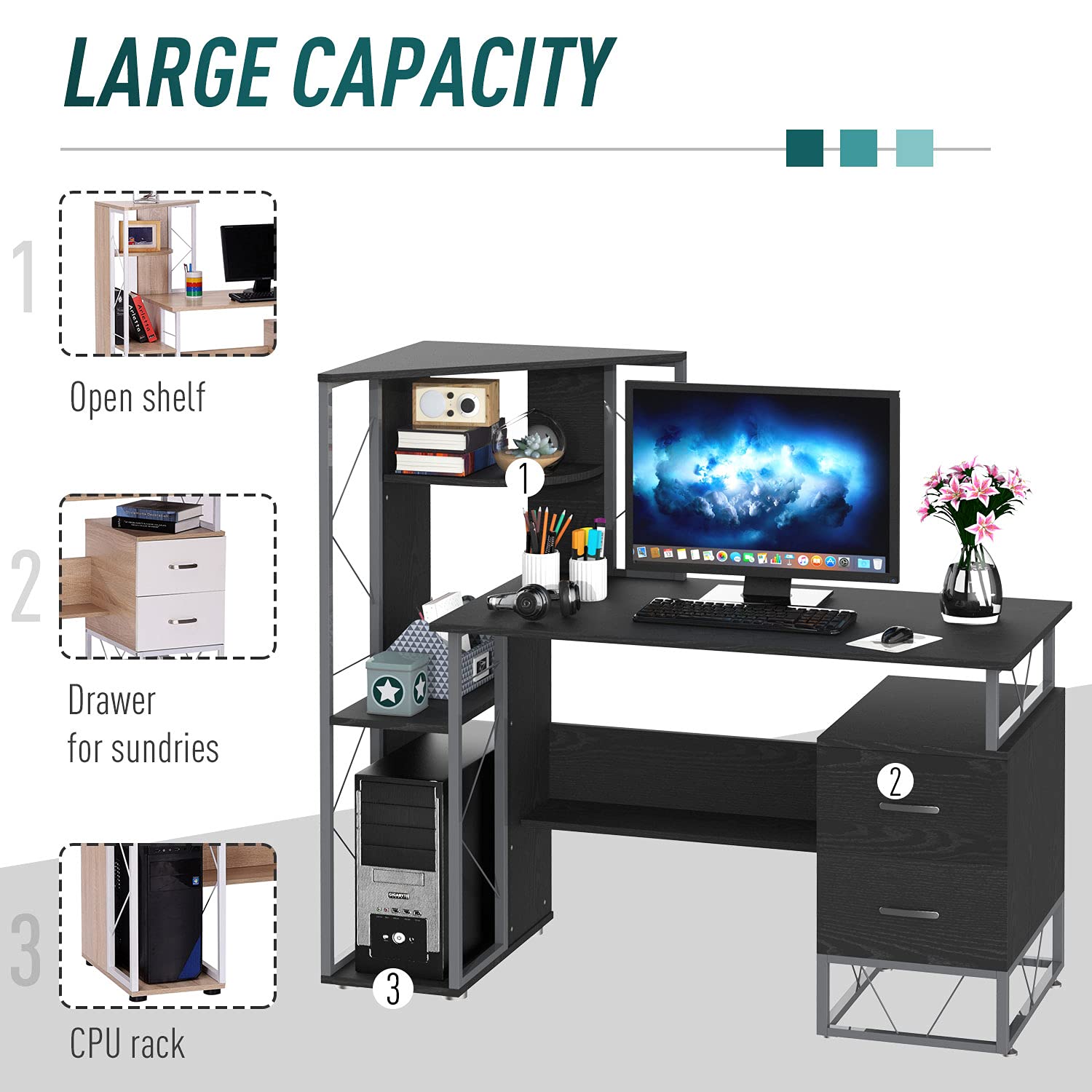 52" Modern MultiLevel Computer Desk Home Office Study Workstation with Storage Shelves