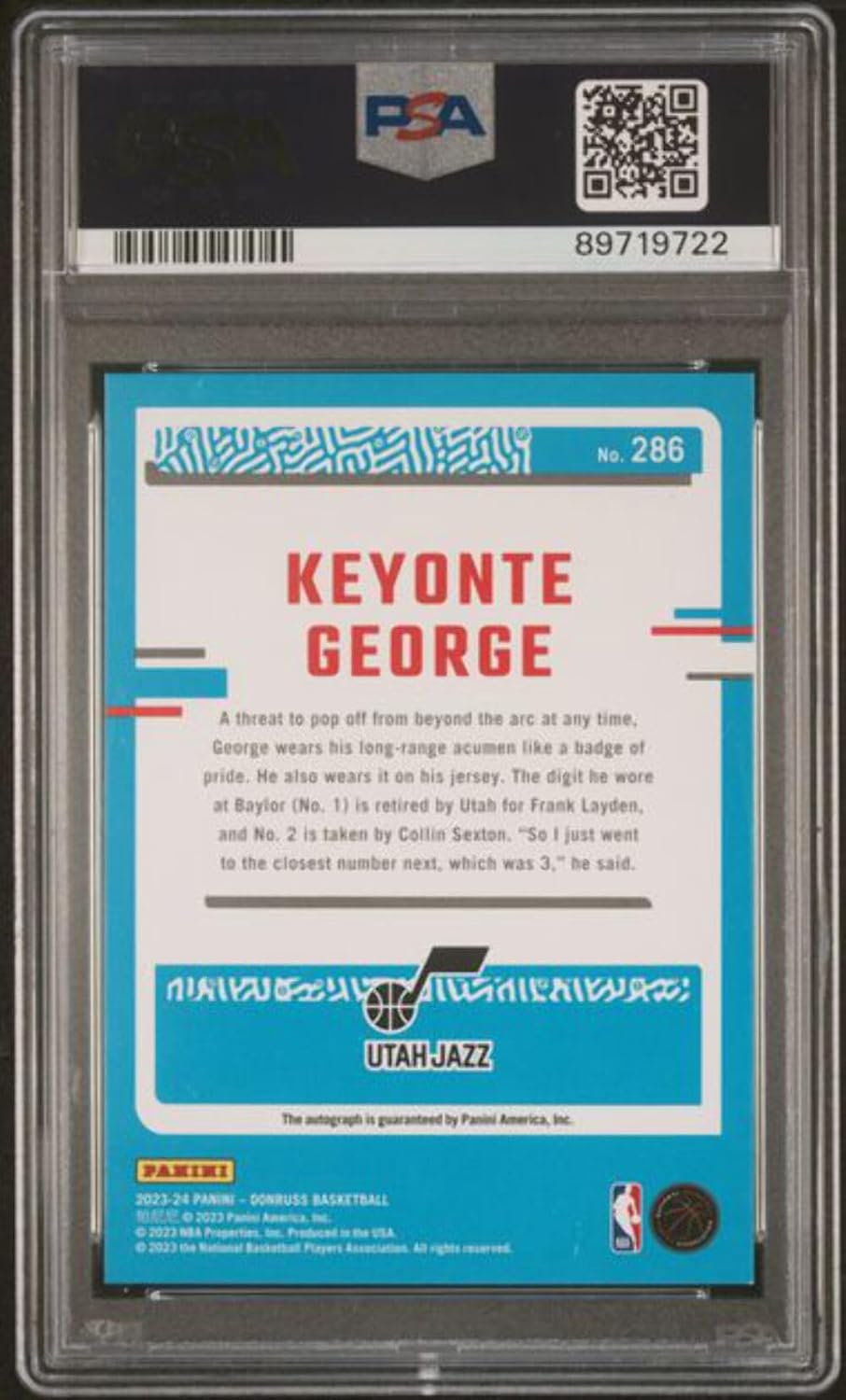 Graded 2023 Panini Donruss Rated Rookie Signature Choice Keyonte George #286 Auto Rookie RC Basketball Card PSA 9 Mint