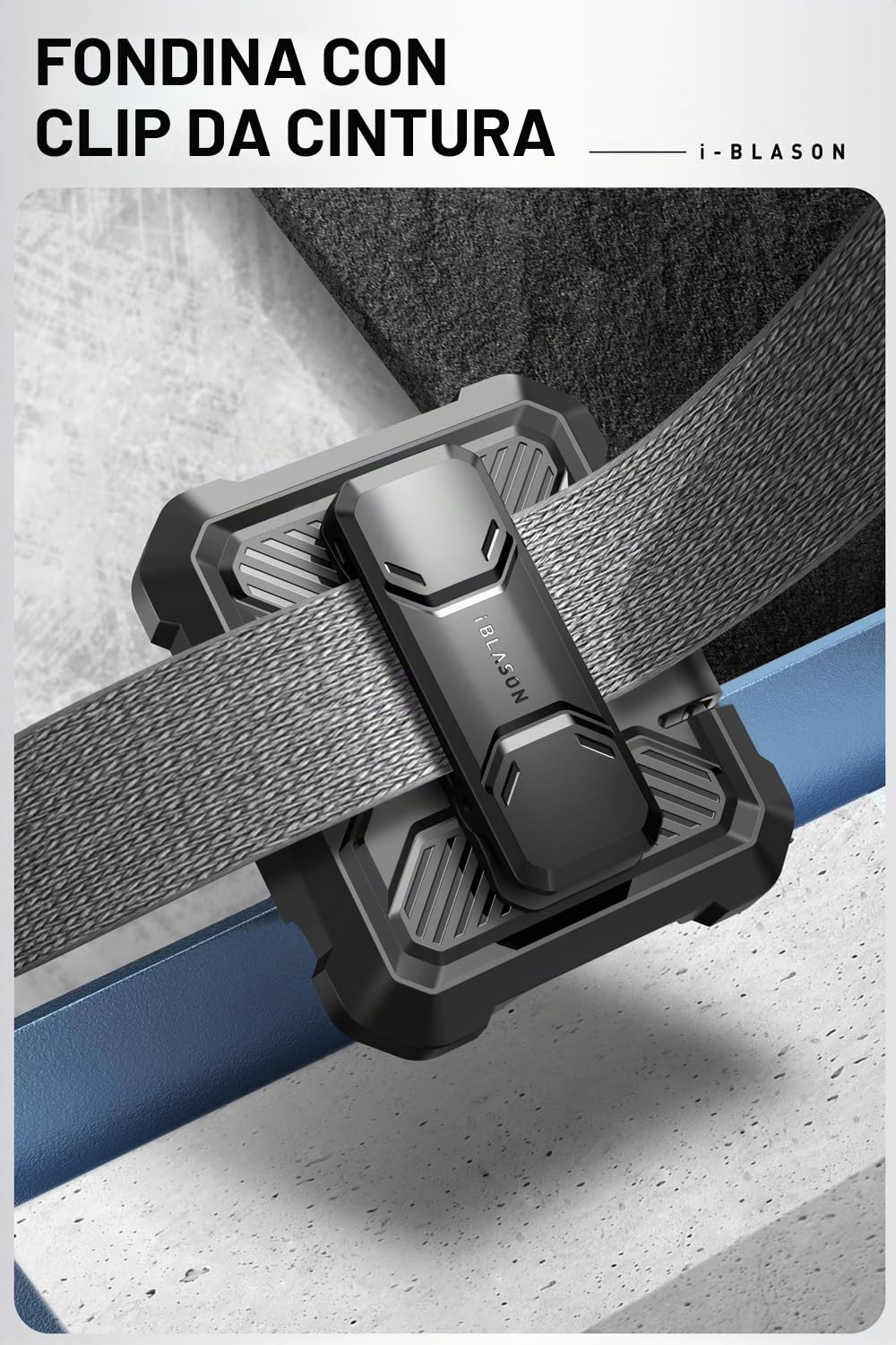 i-Blason Cover per Samsung Galaxy Z Flip 6 con Supporto, [Protezione Schermo Integrata] [Protezione Cerniera] [Clip da Cintura], Custodia Protettiva Militare per tutto il corpo (Nero)