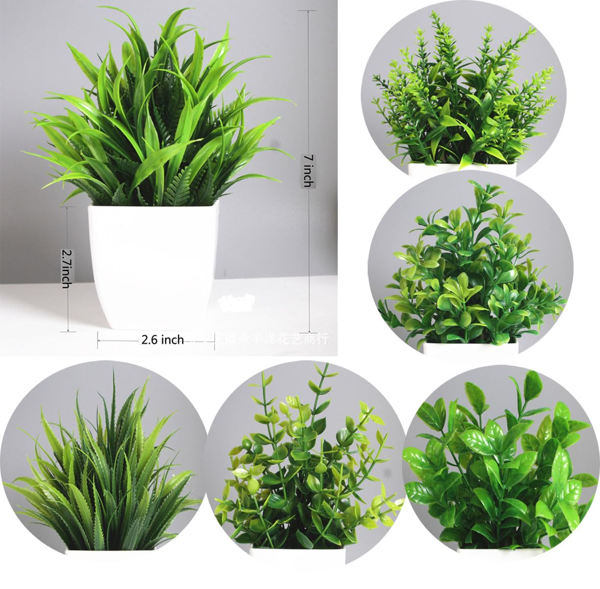 TBUY ROSE 6 Pots Small Fake Plants Mini Artificial Potted Plants Eucalyptus Lavender Spring Grass Magnolia Aloe Faux Plants for Table Desk Home Bathroom Office Decor, Green