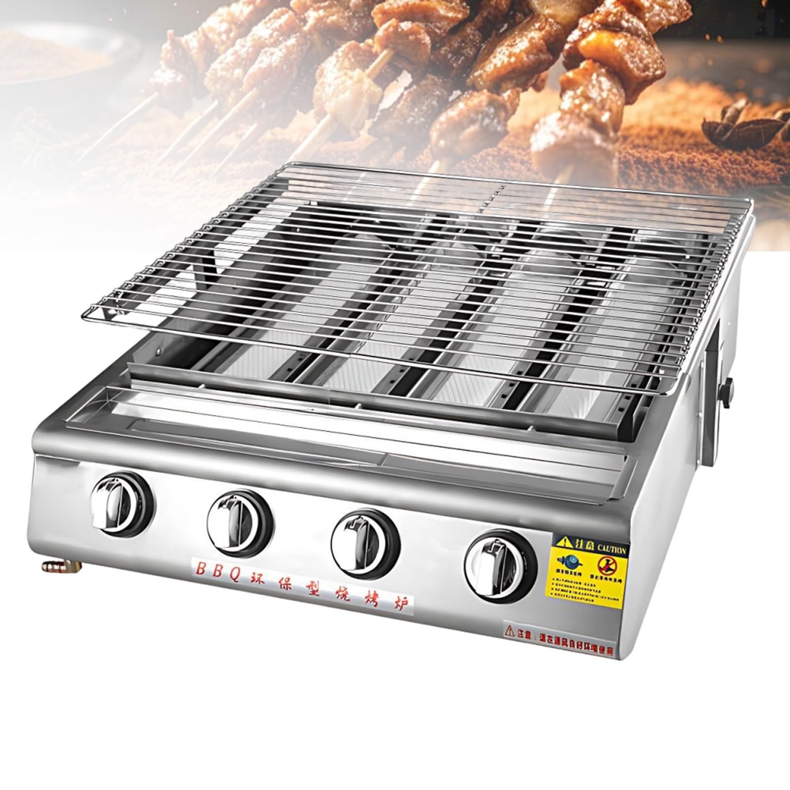 Plancha Gazowa Grill Stołowy ze Stali Nierdzewnej, 4/8/10 Palników, Regulacja Wysokości, Kompaktowy Grill Turystyczny na Taras i do Ogrodu, Stal Nierdzewna 304(4 Burner)