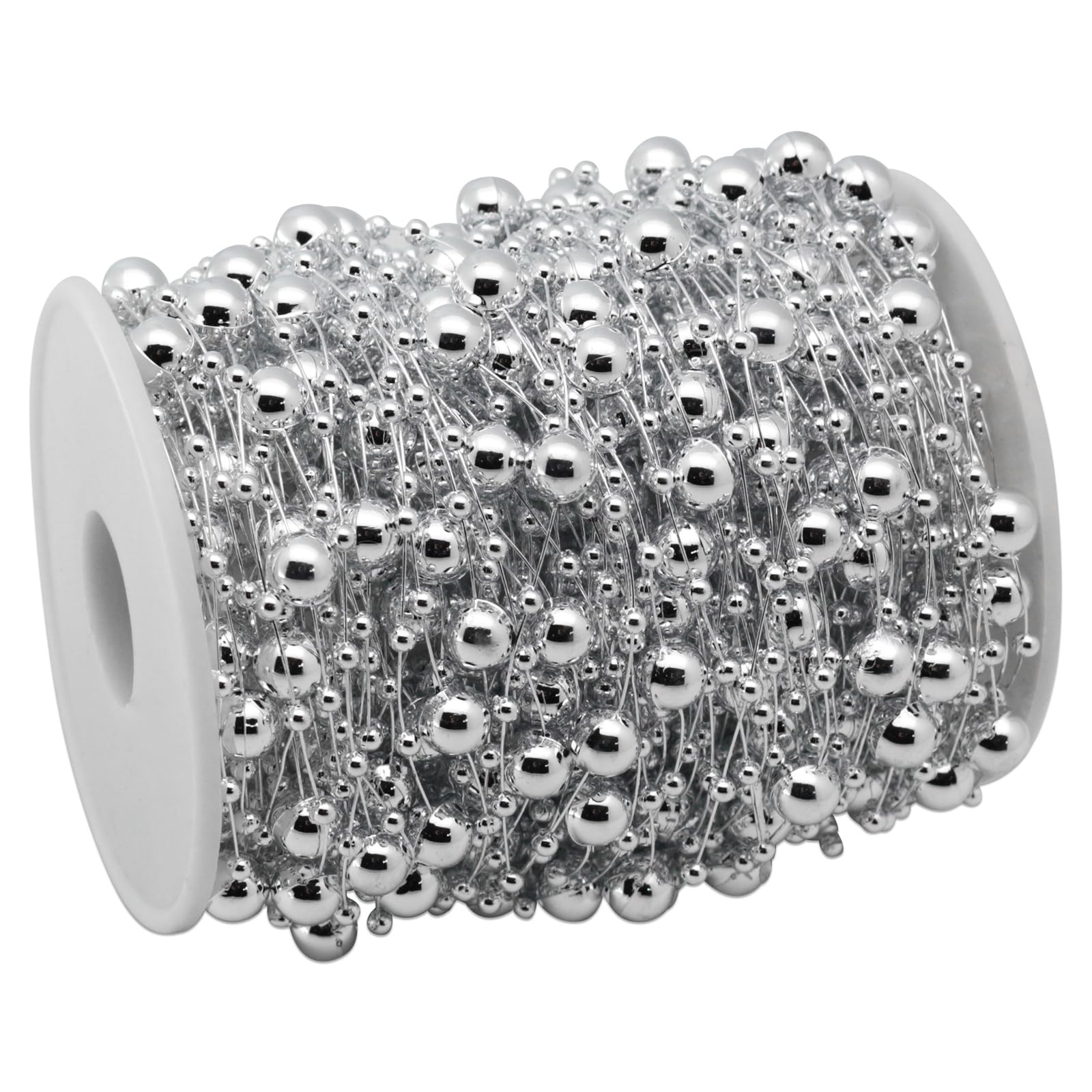 Photo 1 of 100 Feet Artificial Pearl Beads String Garland Pearl Strands Chain for Crafting Wedding Decoration Party Centerpieces Bridal Bouquet Crafts Flower DIY Supplies (Silver)