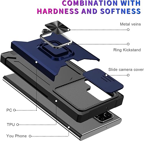 Miniatura 7 de Funda para Samsung Galaxy S23 Ultra con cubierta para cámara deslizante, cubierta de protección militar contra caídas con soporte de anillo y