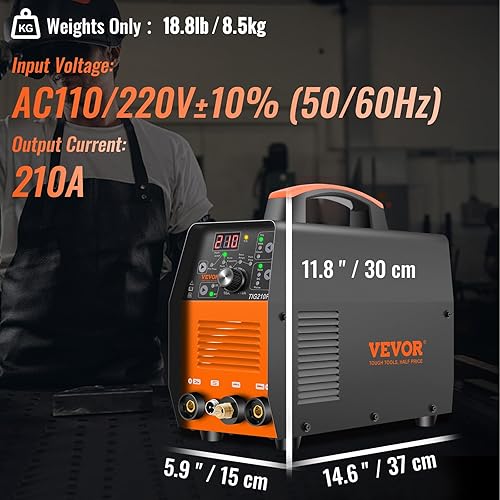 Miniatura 7 de VEVOR Soldador TIG de 210 amperios, soldador 3 en 1 TIG, 110220 V HF de doble voltaje TIGStickClean máquina de soldadura con pulso, inversor IGBT y