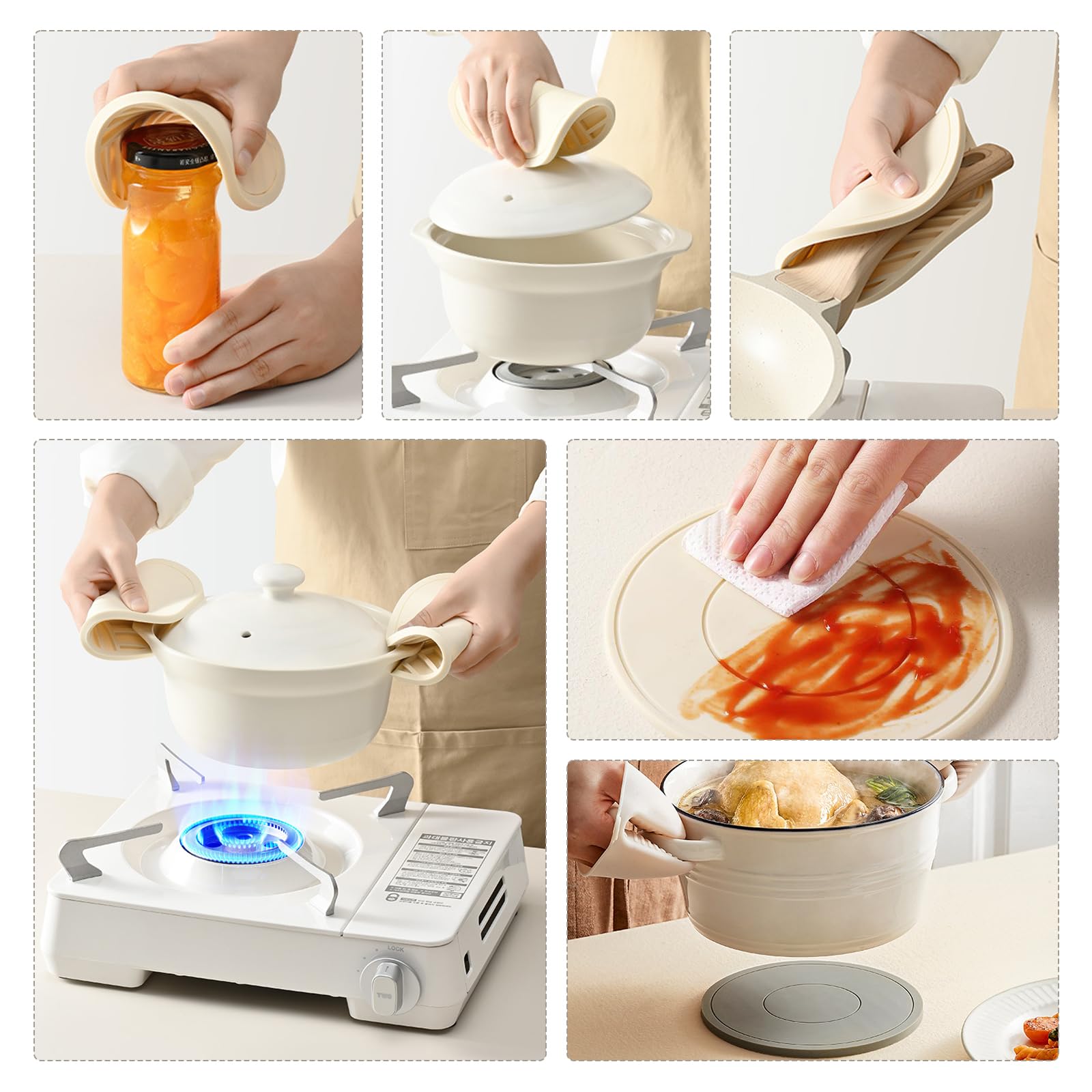 Tapis Silicone, Set de table silicone (3 pièces), Multifonctionnel Dessous de poêle rond, Dessous de plat résistant à la chaleur, Dessous de plat antidérapant, Réutilisable et lavable