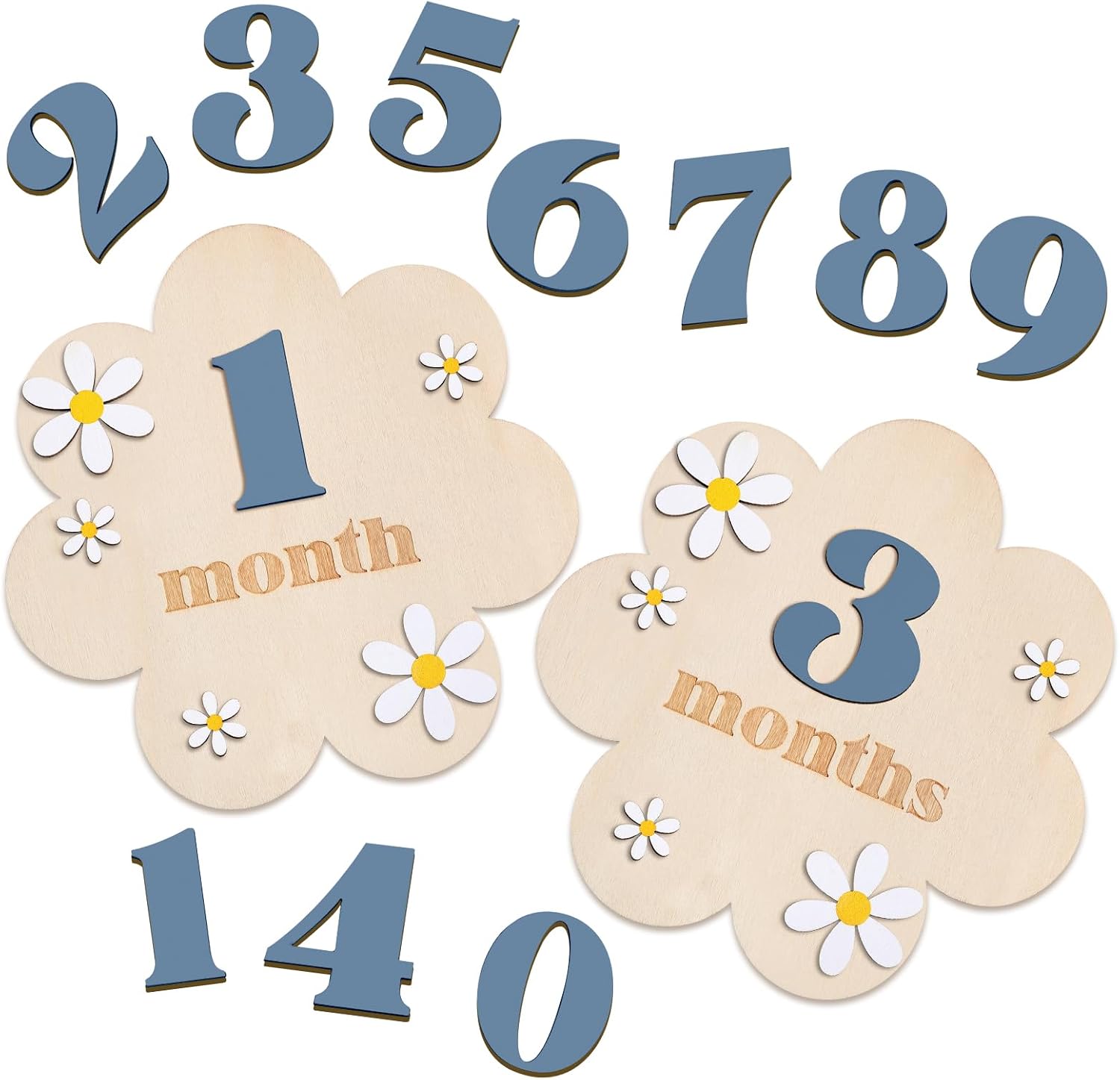 3D Wooden Daisy Baby Monthly Milestone Sign Cards 1-12 Months Interchangeable Monthly Milestone Wood Discs Announcement Sign for Baby Shower Newborn Photo Props Gifts(Pink)