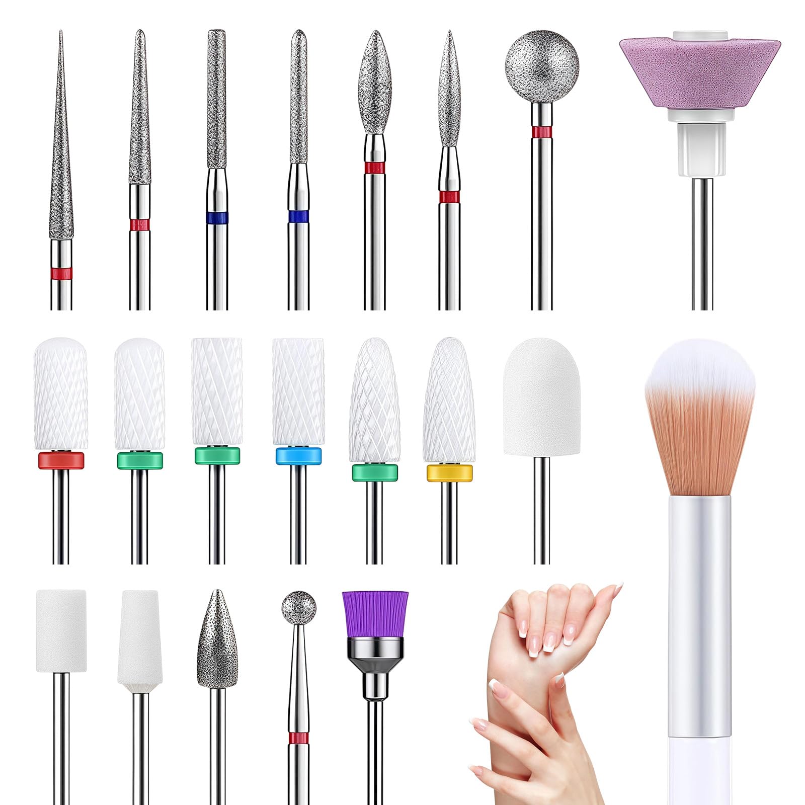 mohito 21 pezzo Punte Fresa Unghie,3/32 Inch Nail Drill Bits for Acrylic Nails,Punte Fresa Unghie Professionale,Per punte per unghie da 3/32 pollici Unghie in gel Manicure e pedicure in gel acrilico