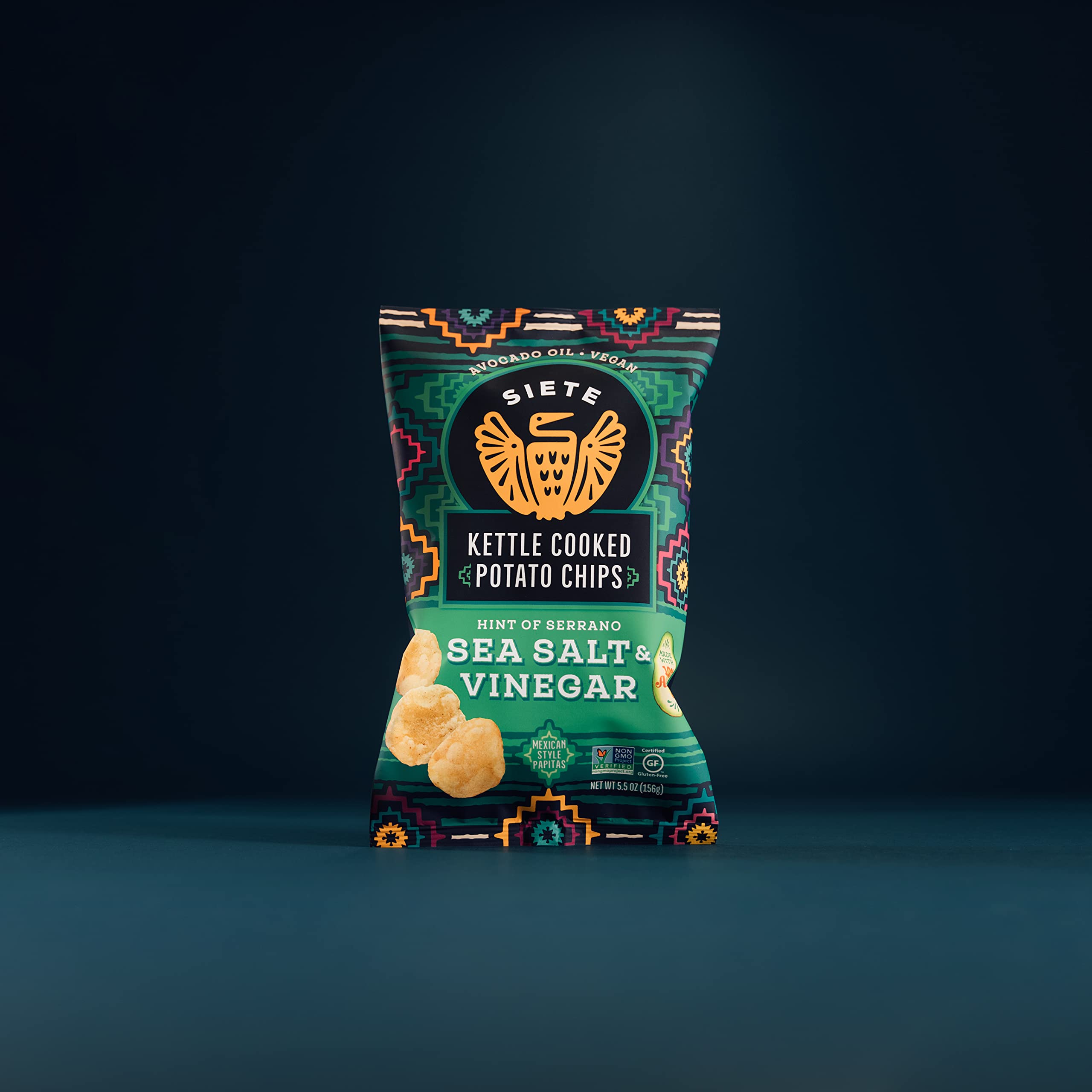 Siete Family Foods Fuego Potato Chips, 5.5 oz Bag: Sea Salt & Vinegar 5.5 Ounce (Pack of 6)