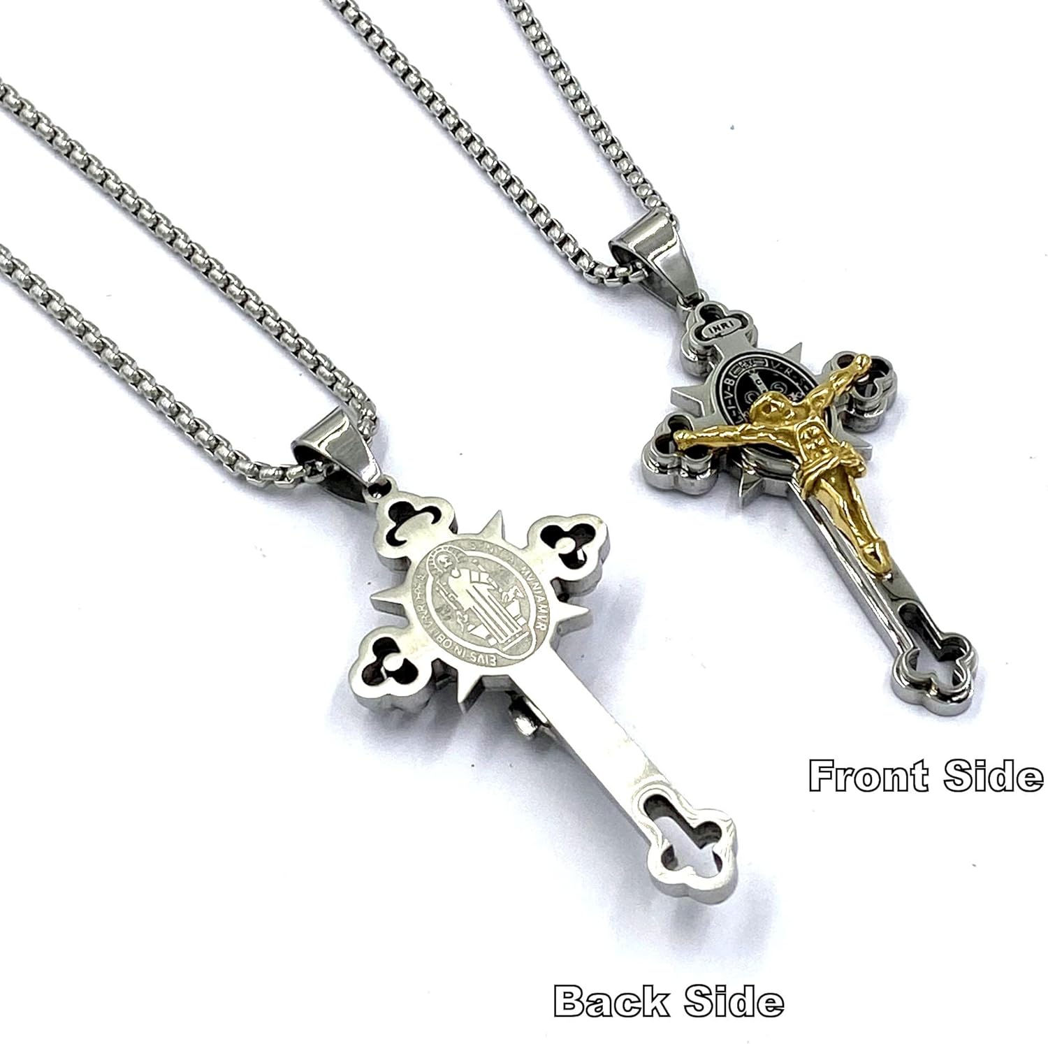 Tapp Collections Stainless Steel St Benedict Crucifix Cross Pendants Necklace INRI - Image 5