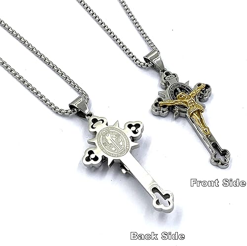 Miniatura 5 de Tapp Collections Collar con colgantes de cruz de crucifijo de San Benito de acero inoxidable INRI