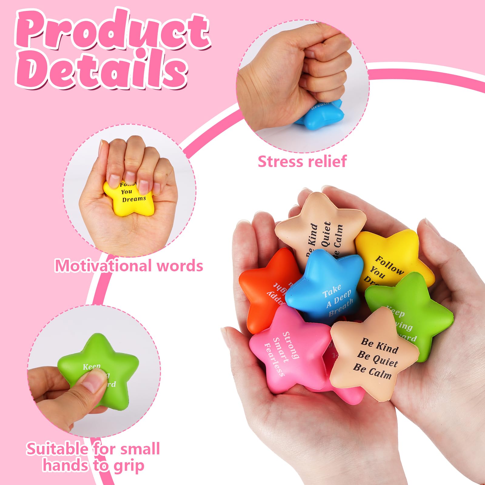 YXSJAS 36Pcs Motivational Stress Balls Inspirational Funny Colorful Foam Balls Star PU Stress Balls for Adults Squeeze Toys Durable Squeeze Toys for Anxiety Relief Hand Exercise Stress Relief Gifts - Image 3