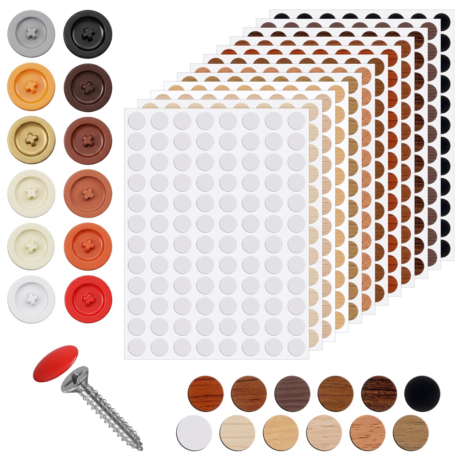 RAHHLIZS 1272 Pcs Self-Adhesive Screw Covers, 12 Colors Screw Caps for Wall Hole, Table Desk Chair Furniture Stickers Cabinets Waterproof Dustproof Hole Repair