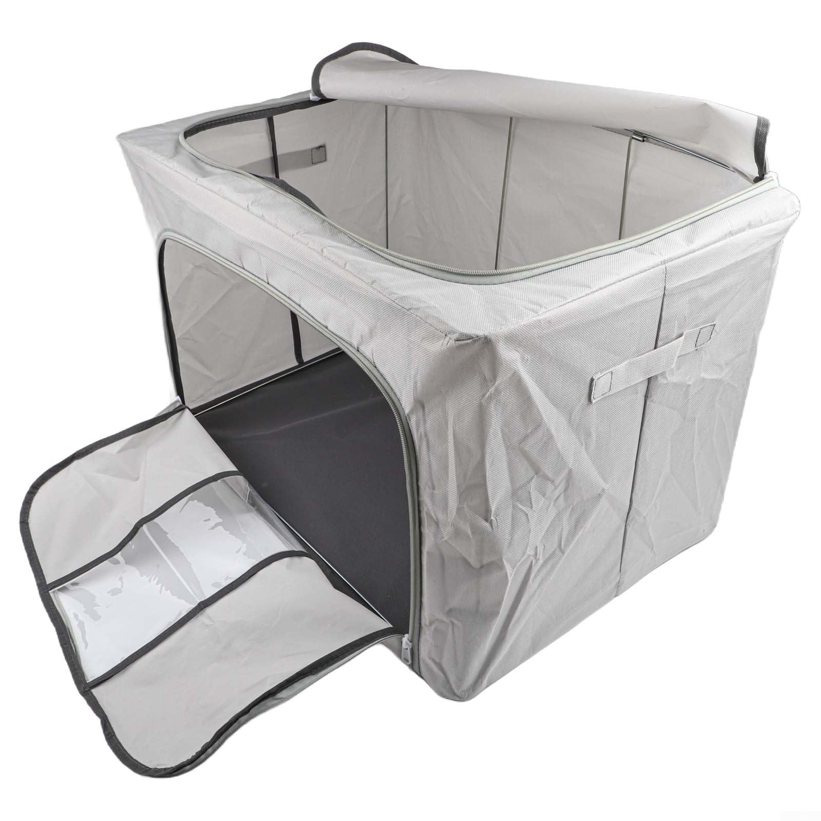 Caja de almacenamiento de tela Oxford gris de 100L organizador con marco de acero resistente