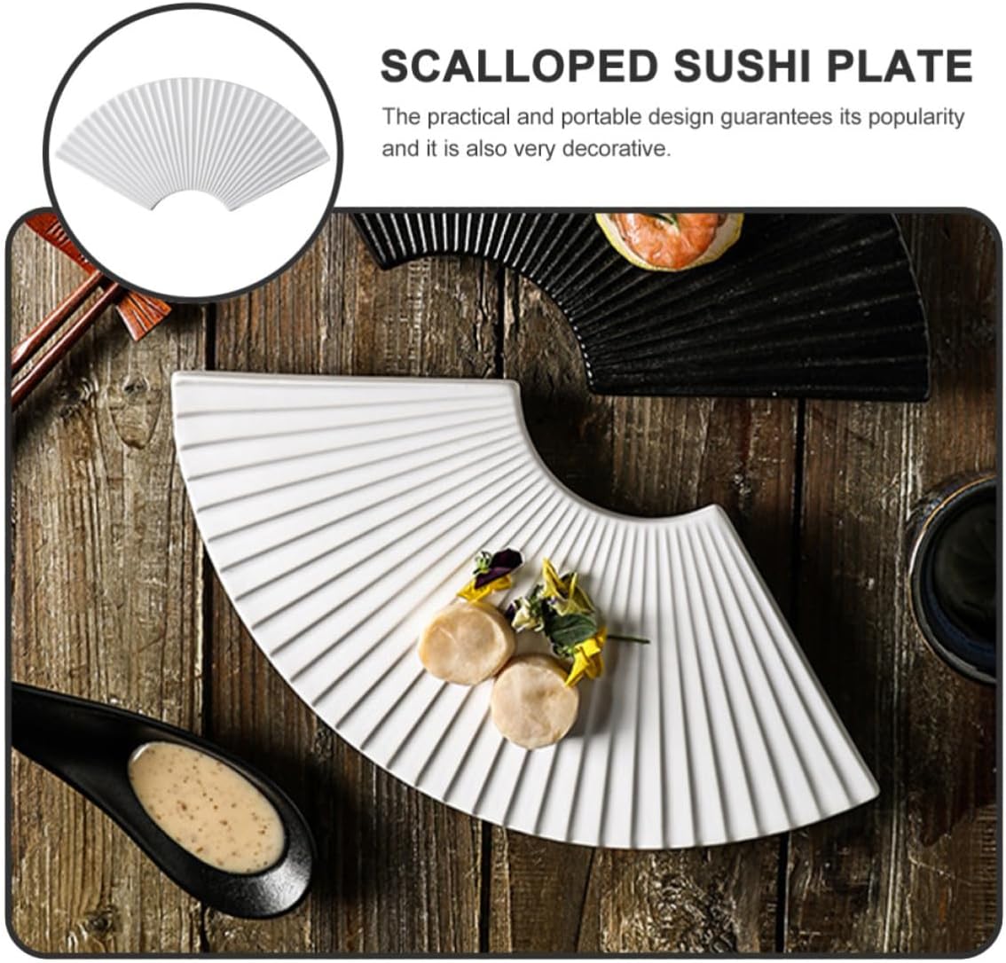 KICHOUSE Ceramic Sushi Dish Plate Fan-shaped Japanese Style Serving Plate for Desserts and Sushi Easy to Clean Serviceable for Home and Bistro Use