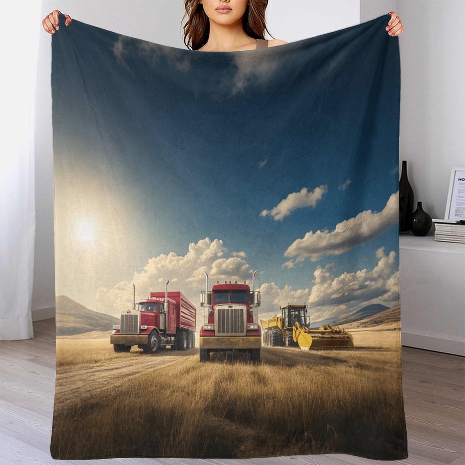 LILIlaobiao Fleece Blanket American Truck - 3D Print Decorative Camel Throw Blankets 60x80inch(150x200cm) for Couch & Bed, Soft And Cozy Warm Plush Fluffy Tractor Blanket All Seasons Suitable