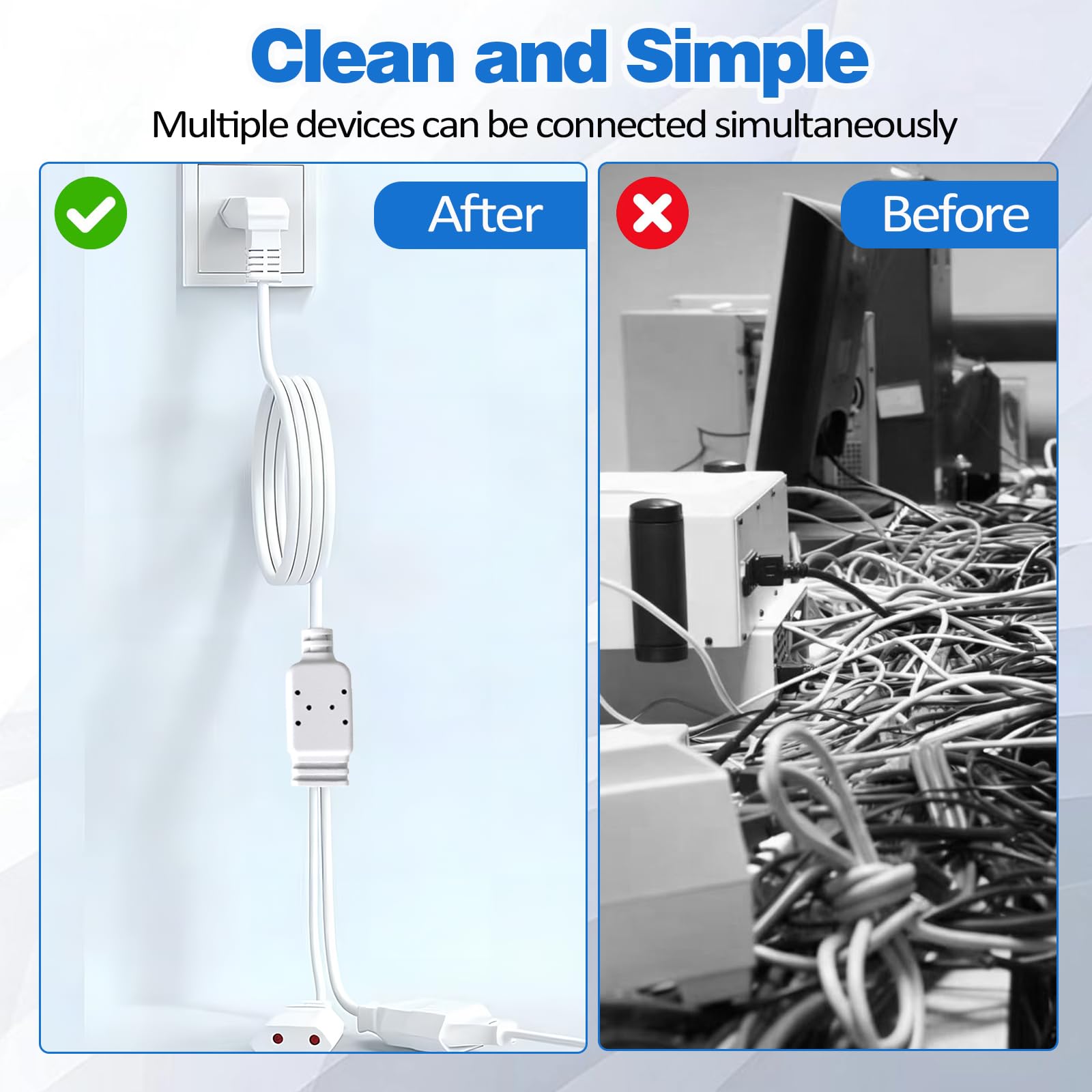 3 m przedłużacz płaski, 2 w 1, wtyczka euro, przedłużacz, kabel zasilający, adapter wtykowy, płaski, zagięty wtyk euro typu C, 250 V/2,5 A, 1 mm²/0,75 mm², do telewizora, komputera, monitora
